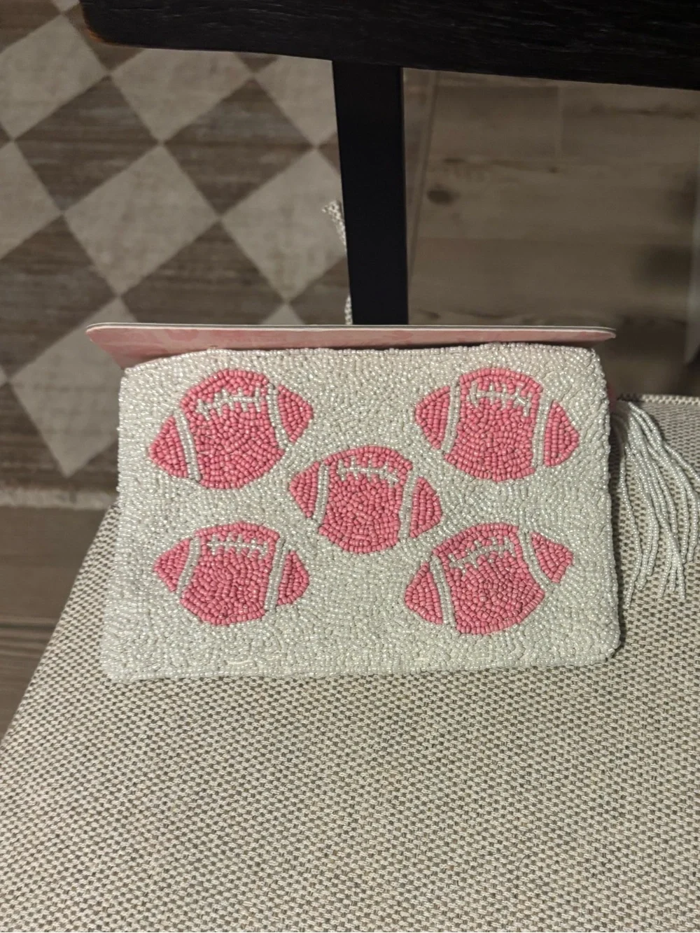 Handmade college Gootball Game Pink Beaded Game Day Purse NWT